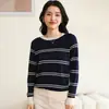 Suéter Básico de Punto Rayado de Algodón Puro Manga Larga Estilo Nuevo Primavera y Verano Talla Grande Holgado Adelgazante Elegante Suéter Top para Mujer