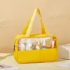 Bolsa de Cosméticos Cosida, Gran Capacidad, Bolsa de Tocador Impermeable Semi-Transparente de PVC, Bolsa de Almacenamiento Portátil de Viaje de PU, Multifuncional