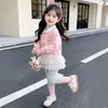 Conjunto de leggings de encaje de conejito para niñas estilo coreano, nuevo modelo primavera y otoño 2026, elegante atuendo de dos piezas para niñas pequeñas