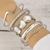 Conjunto de pulseras redondas anudadas con forma de ola irregular, estilo minimalista ins, transfronterizo europeo y americano, joyería de moda vintage plateada