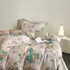 Juego de Cuatro Piezas de Algodón de Fibra Larga con Dibujos, 60 Piezas, Funda de Edredón Estampada 100% Algodón, Sábana Bajera Ajustable 100% Algodón, Juego de Ropa de Cama para Todas las Estaciones