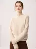 Suéter de punto fino para mujer de primera línea, listo para usar, 100% cachemira pura, cuello medio alto, tejido sencillo, top holgado para usar en capas