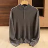 Suéter Masculino Gola Alta Meia Zíper Color Block Malha Grossa Cashmere Puro Manga Longa Casual Business Outono Inverno