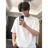 Camiseta Masculina de Verão com Manga Curta, Gola Redonda, Caimento Solto, Tamanho Grande, Estilo Americano Moderno, Marca Tendência, Manga Meia-Manga, Design Preto