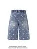 Trendy Carp tiene en stock jeans de pierna ancha con estampado de estrellas y bordado de muñeca para hombre y mujer, pantalones cortos casuales holgados de verano