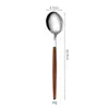 Conjunto de Talheres de Aço Inoxidável 410 com Cabo de Imitação de Nogueira, Faca de Churrasco Estilo Português, Garfo e Colher de Sobremesa