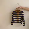 Conjunto de dos piezas para niña, nuevo, estilo coreano de otoño, top a rayas de manga larga de moda y pantalones casuales de color liso de moda