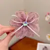 Grampo de Cabelo Flor de Fita de Malha Laço Elegante Versátil Presilha Jacaré Super Fada Brilho Diamante Grampo de Cabelo Presilha para Rabo de Cavalo Acessórios de Cabelo para Mulheres