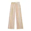 Verano Europeo y Americano Mujer Nuevo de Moda Temperamento Mezcla de Lino Bloque de Color Rayas Chaleco Top Traje Casual de Pantalón