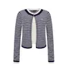Cardigan de Punto con Bloques de Color Rayado Estilo Coreano Falso Dos Piezas para Mujer 2026 Otoño Nuevo Suéter Corto Suave Pegajoso Perezoso Abrigo