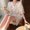 Novos Pijamas Estilo Princesa Celebridade da Internet para Mulheres Verão Manga Curta Finos Estilo Palácio Conjunto de Duas Peças Que Pode Ser Usado Fora de Casa Conjunto de Roupas