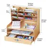 Caja de Almacenamiento con Portalápices de Madera, Gran Capacidad, Portalápices Nórdico Creativo y Elegante con Múltiples Compartimentos, Estante de Almacenamiento para Escritorio de Oficina