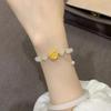 Pulsera de flor de loto Libro Rojo Pequeño Jade blanco Hetian Esmalte de jade Pulsera de oro arenado de 8 mm Generación pequeña y fresca Transmisión en vivo