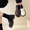Mocasines estilo universitario para mujer, tacón grueso, zapatos de una sola pieza, versátiles 2026, suela gruesa, slip-on, zapatos pequeños de cuero, para persona perezosa, nuevo de otoño, negro