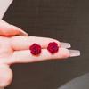 Pendientes de plata s925 con aguja, estilo retro, color vino tinto, con flores de rosa y camelia de peluche, joyería nacional de moda.