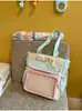 Mochila Nueva para Niña Patchwork de Lunares Azul Claro y Crema con Orejas de Conejo y Lazo, Mochila Estudiantil Estilo Chica Suave