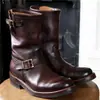 Botas Martin Pretas Masculinas de Inverno Tendência Bico Redondo com Salto Bloco de Metal Lateral com Zíper Lateral Cor Sólida Estilo Europeu e Americano