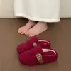 Pantuflas de algodón mullidas de suela gruesa para invierno para mujer, cálidas y forradas de felpa, adecuadas para usar en exteriores, diseño de punta cerrada, nuevo estilo 2026, estilo de media pantufla, negro