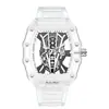 Nuevo reloj marca Jin SHIDUN transparente hueco con forma de barril de vino reloj de moda para hombre luminoso de cuarzo reloj