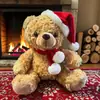 Urso de Natal de 25cm Fabricante Personalizado Brinquedo de Pelúcia Boneca Fofa Usando Chapéu Urso de Natal