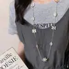 Collar Largo de Metal con Flores y Bloques de Color para Mujer, Diseño Estilo Ins, Cadena de Suéter en Capas, Cadena para la Cintura, Regalo de Moda para el Día de la Madre