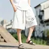 Pantalones cortos de verano para hombre, estilo chino con bordado de grulla, talla grande, pierna recta, hasta la rodilla, finos, holgados, deportivos casuales