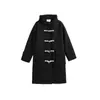 Abrigo Largo de Lana Negro con Botones de Cuerno para Mujer, Nuevo Estilo Otoño e Invierno 2026, Estilo Hepburn, Elegancia Estilo Coreano