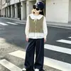 Moda para Niñas Tendencia Niños Primavera y Otoño Nuevo Chaleco Camisa Pantalones de Pierna Ancha Conjunto de Tres Piezas Pantalones Largos de Mezclilla de Pierna Ancha para Niñas con