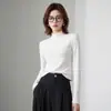 Também Parar Camiseta Básica Lisa de Outono para Mulheres, Manga Longa, Corte Slim, Simples para o Dia a Dia