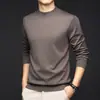 Suéter de punto para hombre de otoño, nuevo, color liso, cuello medio alto, base de camisa, mezcla de lana de oveja y seda, transfronterizo