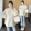 2024 Nuevo top de alta calidad para mujer embarazada ropa de primavera ropa para mujer nueva camisa de manga larga costura camisa de muñeca moda moderna mamá