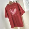 260g Algodão Pesado Manga Curta T-shirt Verão Feminino Estilizado Amor Impresso Nicho Top Solto Algodão Meia Manga