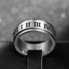Anel Rotativo de Aço Titânio 8mm de Largura com Números Romanos Foscos para Homens, Aço Inoxidável Vintage Desgastado Alívio de Estresse