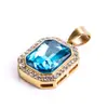 Haiteng joias moda elegante quadrado Safira aço inoxidável incrustado com diamante feminino ouro titânio aço pingente pingente atacado