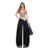 Jeans Scimitar Naranja Infantil # Negro y Dorado Relajados de Pierna Ancha para Mujer, Tiro Bajo, Sueltos, Adelgazantes, de Nicho, Versátiles, de Largo Completo