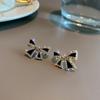 Pendientes de plata S925 con lazo pequeño negro y aguja para mujer, moda 2023, sencillos, pequeños y exquisitos, venta al por mayor