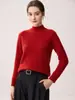 Suéter pullover de punto grueso 100% lana de cabra pura para mujer con cuello semialto y hombros raglán, perfecto como capa base
