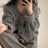 Novo Cardigã Feminino Primavera e Outono Coreano Retro Petite Tops Soltos Manga Longa Tricô Twist Francês Jaqueta