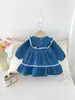 Vestido para Bebé Niña Otoño 2026 Nuevo Estilo Encaje Bordado Manga Larga Vestido de Princesa Niñas Estilo Coreano Elegante Falda de Mezclilla Tendencia