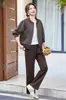 Conjunto Deportivo de Otoño para Madre 2026 Nueva Camisa con Cremallera para Mujer, Conjunto de Dos Piezas Jacquard de Moda de Primavera y Otoño para Mujeres de Mediana Edad y Mayores