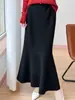 Falda Midi Nueva Estilo Coreano Otoño/Invierno 2026 para Mujer Cintura Alta Corte A Cola de Pez Tejida Ajustada Gruesa que Resalta la Cadera