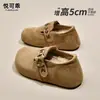 Zapatos Birkenstock Retro Cálidos de Cuero Genuino Más Terciopelo para Mujer Zapatos Individuales 2026 Otoño/Invierno Nuevos Zapatos Mocasines Birkenstock de Suela Gruesa Oculta para Aumentar la Altura