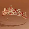 Liquidação Tiara Cabeça Coroa Princesa Vintage Estilo Floresta Diamante Vermelho Deusa Coroa de Aniversário Vestido de Noiva de Alta Qualidade Vestido de Festa Acessório de Cabelo