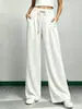 Pantalones Largos Casuales Sueltos de Color Sólido, Caídos, Rectos, Estilo Perezoso para Mujer, con Cordón y Cintura Elástica, Europeos y Americanos, Novedad de Amazon