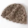 Modioso Sombrero de Punto Puro Hueco para Mujer, Cálido Turbante Nuevo de Cachemir Tejido con Monedas de Cobre, Cachemir Beige