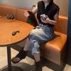 25722 Xin Da Ai Mei Yuan 2025 Verano Nuevo Top de Color Sólido con Cuello Polo con Sentido del Diseño Tendencia Jeans de Pierna Ancha