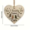 Placa de gato de madeira em formato de coração com texto em inglês, Placa de madeira para pendurar na parede de casa aconchegante com tema de gato