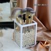 Vaso de vidrio transparente para brochas de maquillaje, contenedor de almacenamiento para brochas de maquillaje, cubo para lápices de cejas, caja de almacenamiento acrílica de escritorio, cubo para brochas cubierto a prueba de polvo