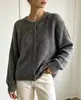 Bestseller transfronteiriço europeu e americano: Casaco de malha feminino fofo, de abotoamento simples, gola redonda, macio, cor sólida, para outono e inverno, cardigã de tricô