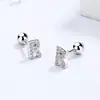 Brincos de Prata 925 com Fio de 26 Letras para Mulheres, Simples, ABC, com Zircônia, Brincos de Lóbulo, Unhas de Osso da Orelha, Pequenas Joias de Orelha